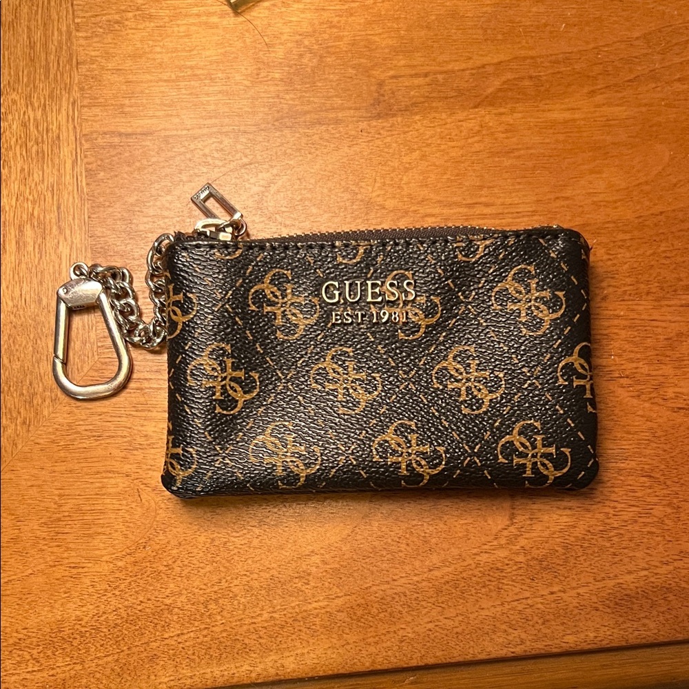 Guess Black and Gold Patterned Keychain Pouch